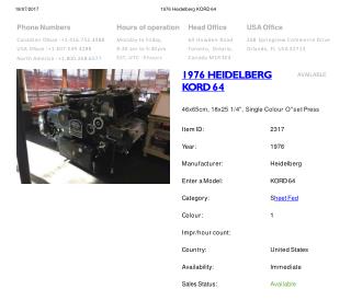 Buy Used 1976 KORD 64 HEIDELBERG Printing Press Machine