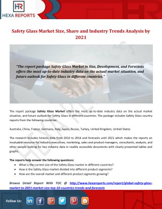 Safety Glass Market Size, Share and Industry Trends Analysis by 2021
