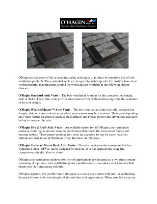 O’Hagin Attic Ventilation Solutions - Ohagin Vents Products