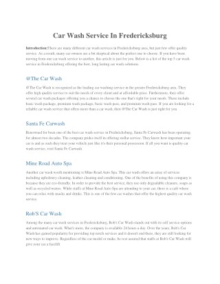 Car Wash Service In Fredericksburg