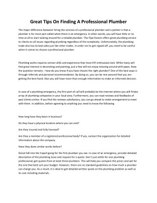 Great Tips On Finding A Professional Plumber