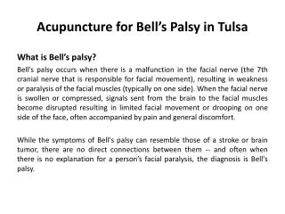 Acupuncture for Bell’s palsy in Tulsa