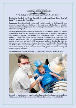 Pediatric Dentist In Ocala Provide Something More Than Dental Care Treatment To Your Kids