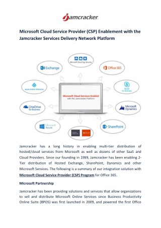 Microsoft Cloud Service Provider (CSP) Enablement with the Jamcracker Services Delivery Network Platform