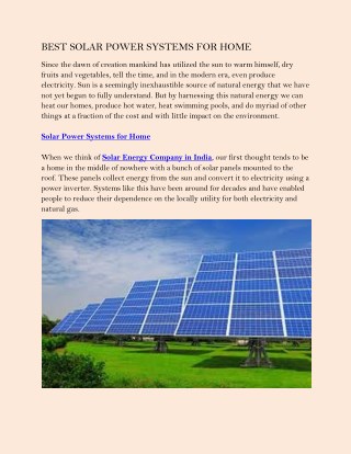 BEST SOLAR POWER SYSTEMS FOR HOME