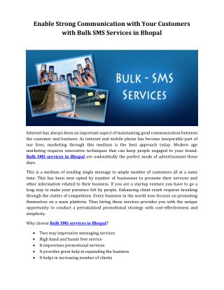 Enable Strong Communication with Your Customers with Bulk SMS Services in Bhopal