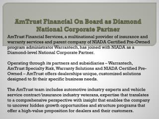 AmTrust Financial On Board as Diamond National Corporate Partner