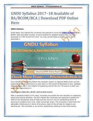 GNDU Syllabus