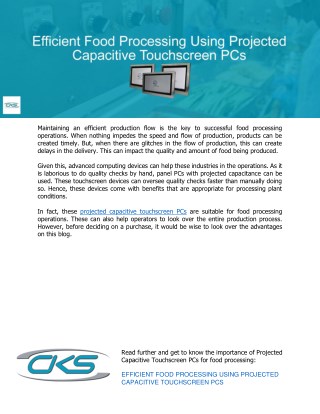 Efficient Food Processing Using Projected Capacitive Touchscreen PCs