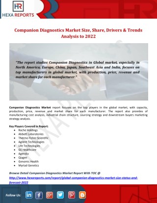 Companion Diagnostics Market Size, Share, Drivers & Trends Analysis to 2022