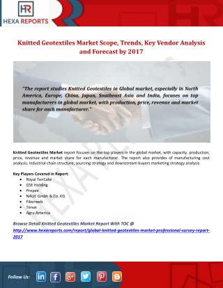 Knitted Geotextiles Market Scope, Trends, Key Vendor Analysis and Forecast by 2017
