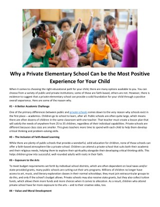 Why a Private Elementary School Can be the Most Positive Experience for Your Child