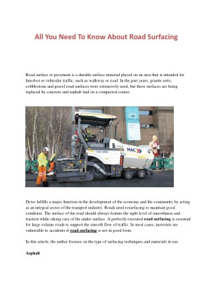 All You Need To Know About Road Surfacing