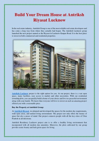 Build Your Dream House at Antriksh Riyasat Lucknow