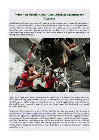 What You Should Know About Airplane Maintenance Engineer