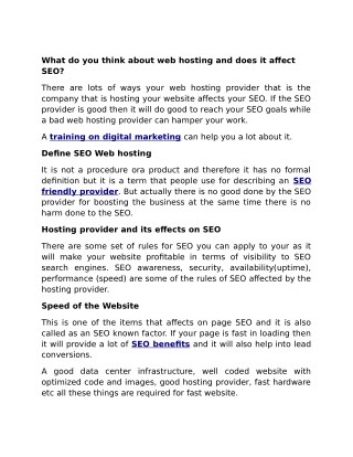 What do you think about web hosting and does it affect SEO?
