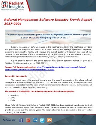 Referral Management Software Industry Trends Report 2017-2021