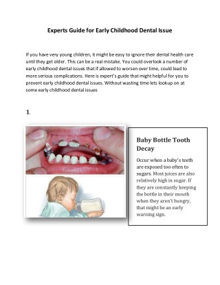 Experts Guide for Early Childhood Dental Issue