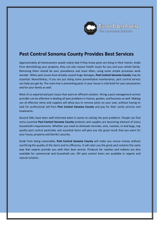 Pest Control Sonoma County Provides Best Services
