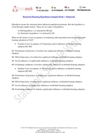 Research Planning Hypotheses Sample Work | Statswork