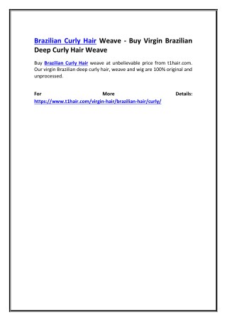 Brazilian Curly Hair Weave - Buy Virgin Brazilian Deep Curly Hair Weave