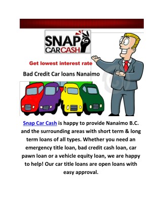 Bad Credit Car loans Nanaimo