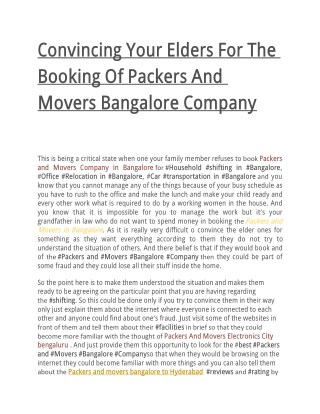 Convincing Your Elders For The Booking Of Packers And Movers Bangalore Company