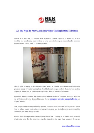 All You Want To Know About Solar Water Heating Systems in Preston