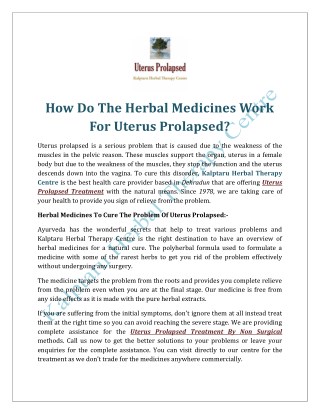How Do The Herbal Medicines Work For Uterus Prolapsed