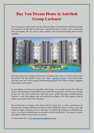 Buy You Dream Home in Antriksh Group Lucknow