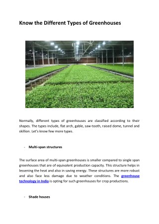 Know the Different Types of Greenhouses