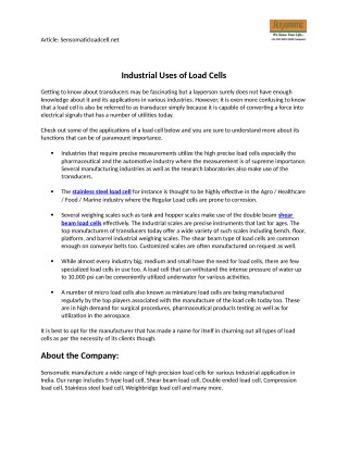 Learn Industrial Uses of Load Cells