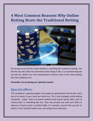 4 Most Common Reasons Why Online Betting Beats the Traditional Betting