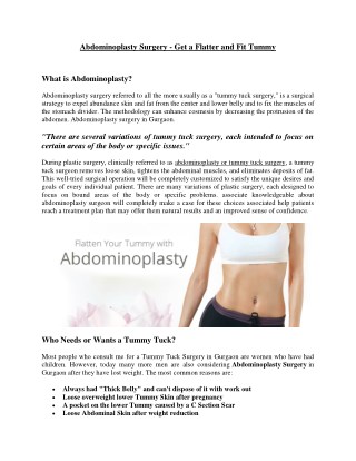 Get a Flatter and Fit Tummy through Abdominoplasty Surgery