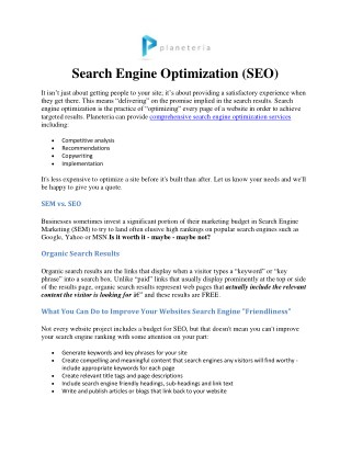 Search Engine Optimization - Ecommerce -Planeteria