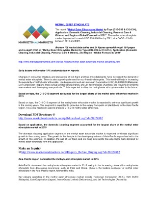 Methyl Ester Ethoxylate Market worth 139.8 Million USD by 2021