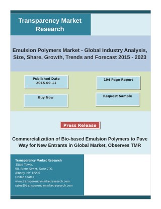 Emulsion Polymers Market Analysis by Segments, Size and Forecast 2015 - 2023
