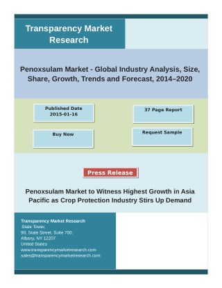 Penoxsulam Market Opportunities, Company Analysis And Forecast To 2020