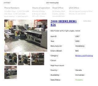 Buy Used 2000 B26 HEIDELBERG Printing Press Machine