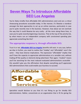 Seven Ways To Introduce Affordable SEO Los Angeles