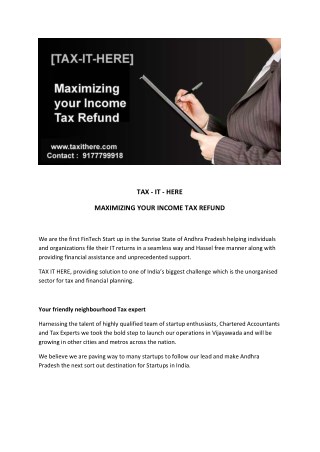 Tax and Financial planning - TAX IT HERE – Vijayawada