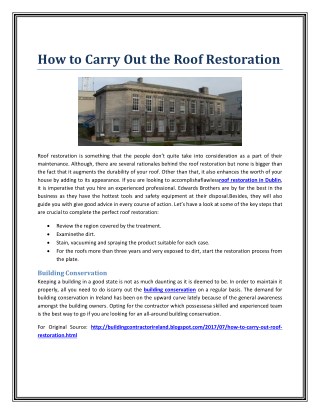 How to Carry Out the Roof Restoration