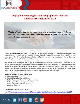 Display Backlighting Market Geographical Scope and Manufacture Analysis by 2021