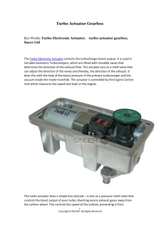 Turbo Actuator Gearbox