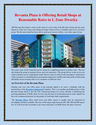 Revanta Plaza is Offering Retail Shops at Reasonable Rates in L Zone Dwarka