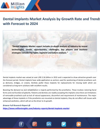 Dental Implants Market Technological Advancements & Competitive Insights to 2024