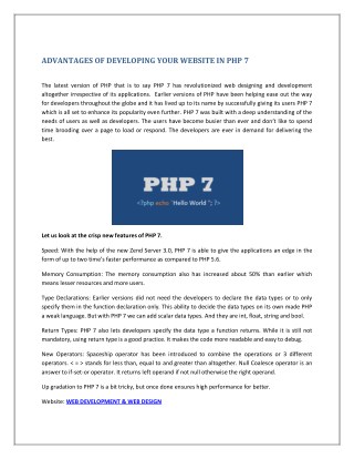 ADVANTAGES OF DEVELOPING YOUR WEBSITE IN PHP 7