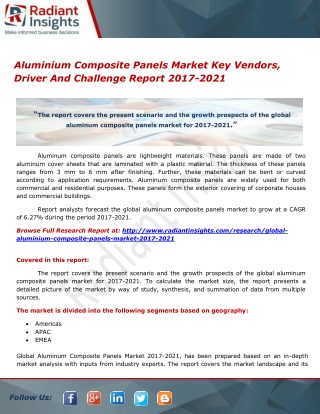 Aluminium Composite Panels Market Key Vendors, Driver And Challenge Report 2017-2021