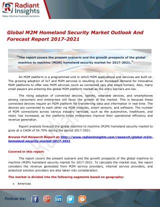 Global M2M Homeland Security Market Outlook And Forecast Report 2017-2021