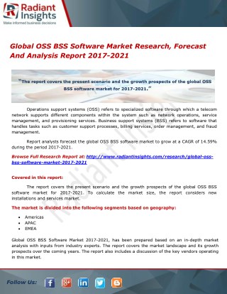 OSS BSS Software Market - Global Industry Report 2017-2021